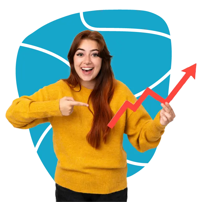 Woman pointing at growth chart, symbolizing success with a digital marketing agency in Pune.